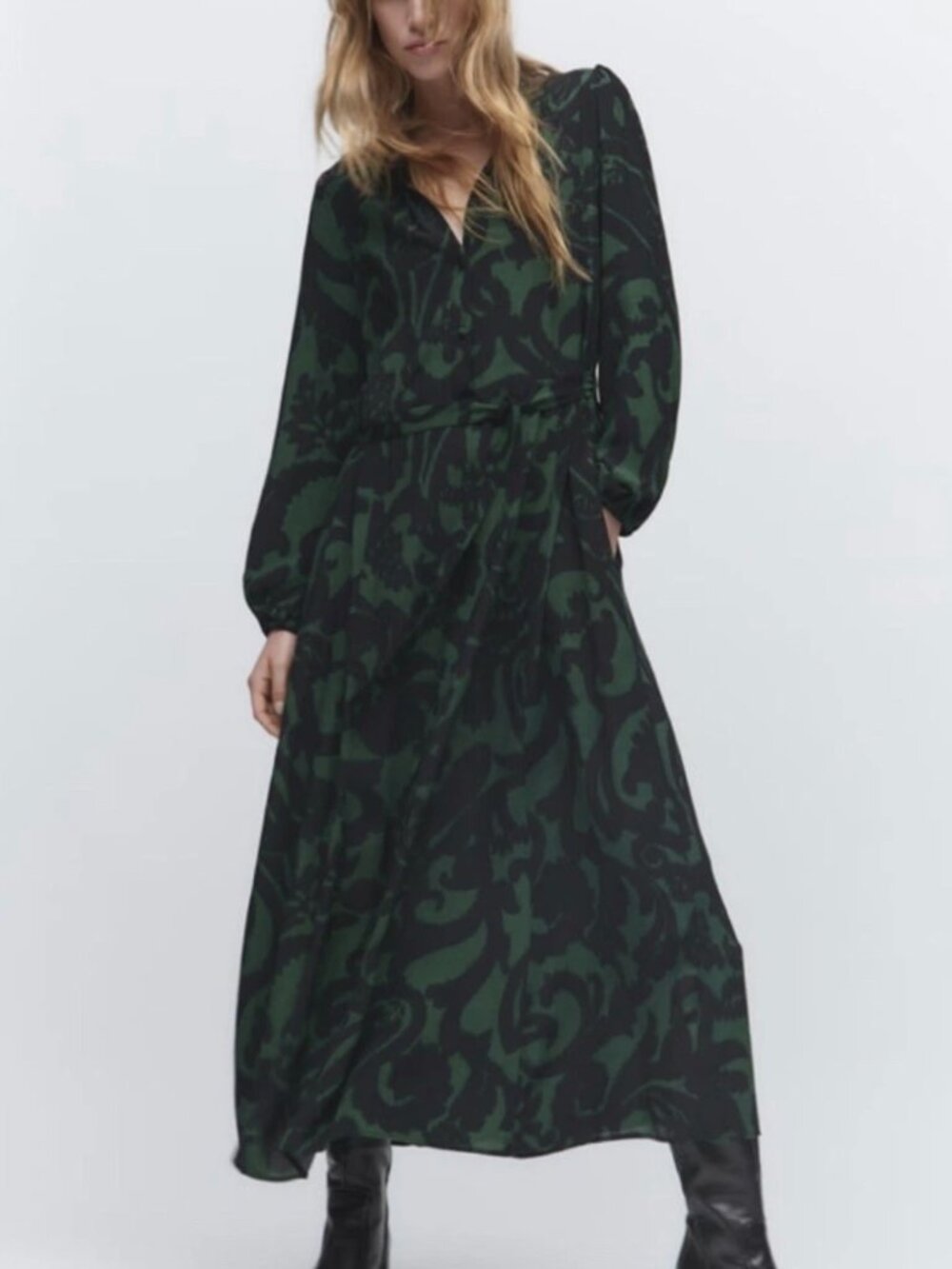 Effortless Printed Dress - 🌿 Dark green & black - Size M